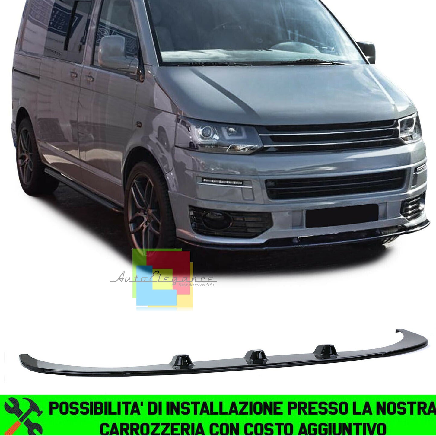 VW T5 2010-2015 SPORTLINE SPOILER SOTTO PARAURTI ANTERIORE ABS NERO LUCIDO