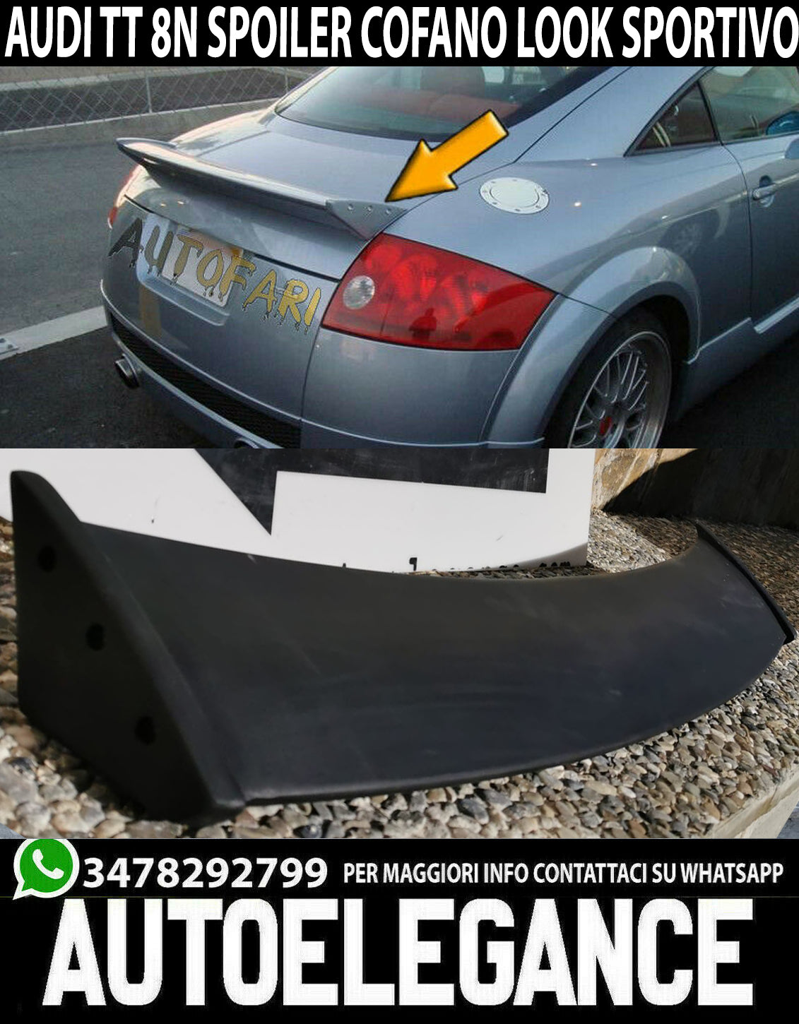 AUDI TT 8N SPOILER POSTERIORE SUL COFANO LOOK TTS TTRS ALETTONE AUTOELEGANCERICAMBI