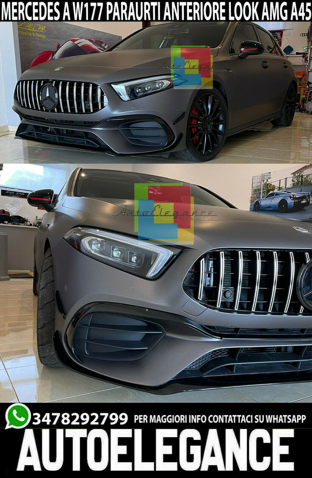 FRONT BUMPER MERCEDES A-CLASS W177 2018+ AMG A45 LOOK WITH SATIN GRILLE