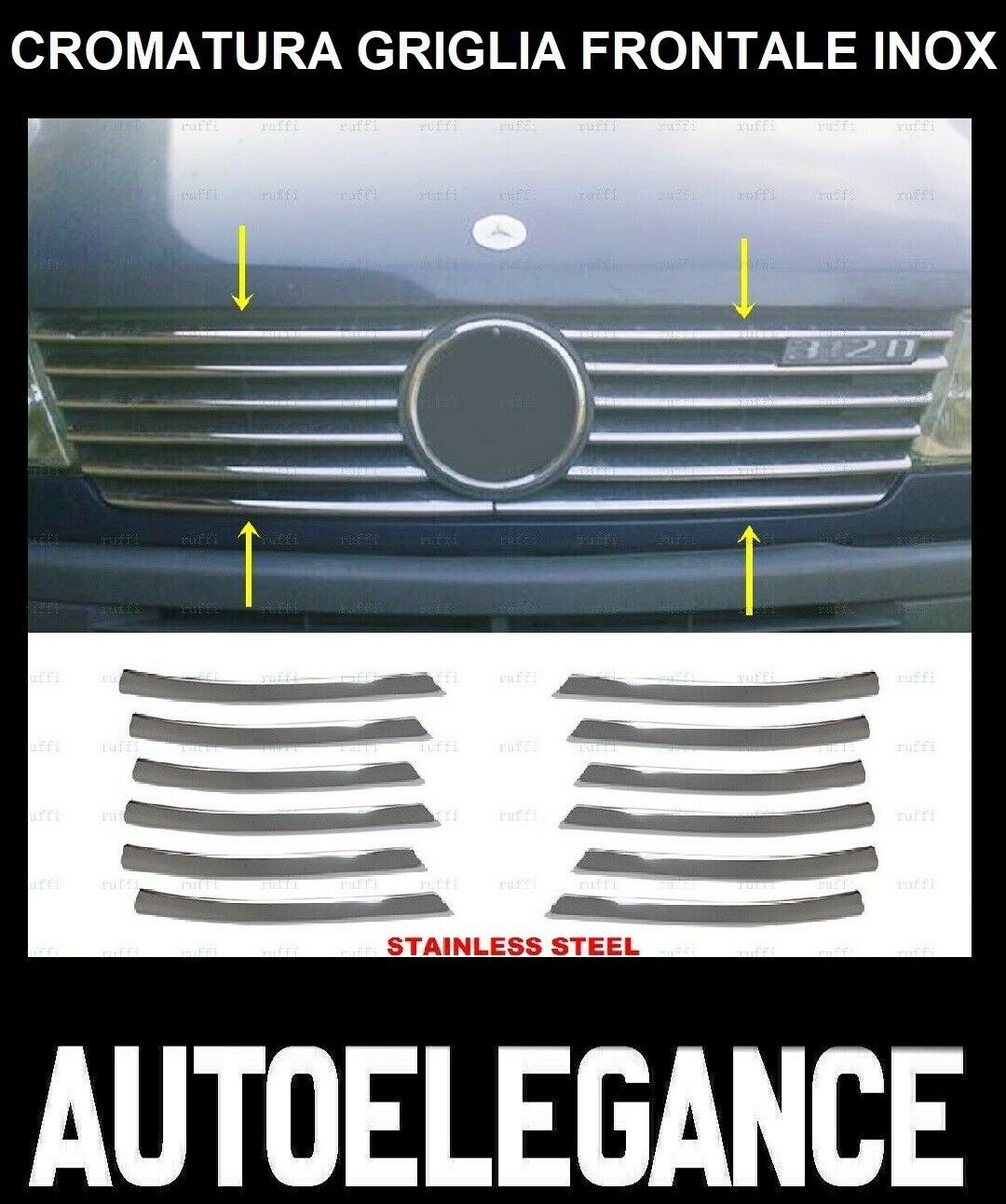 CROMATURA GRIGLIA FRONTALE 12PZ MERCEDES SPRINTER W901 95-00 INOX ADESIVO 0032 AUTOELEGANCERICAMBI