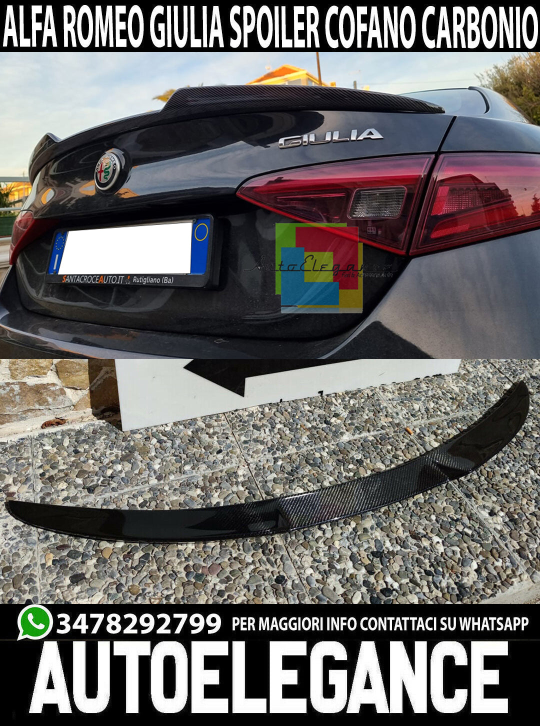 ALFA ROMEO GIULIA 2015-2021 HOOD SPOILER SPORTY DESIGN CARBON