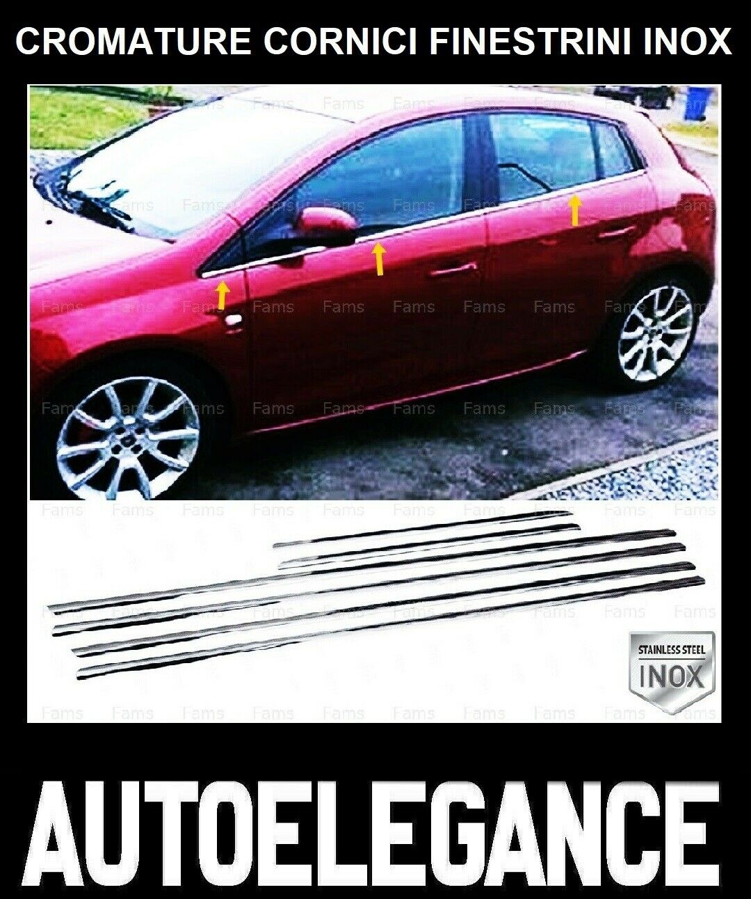 CROMATURA CORNICI FINESTRINI 6PZ FIAT BRAVO 2006+ ACCIAIO INOX ADESIVO 0032 AUTOELEGANCERICAMBI