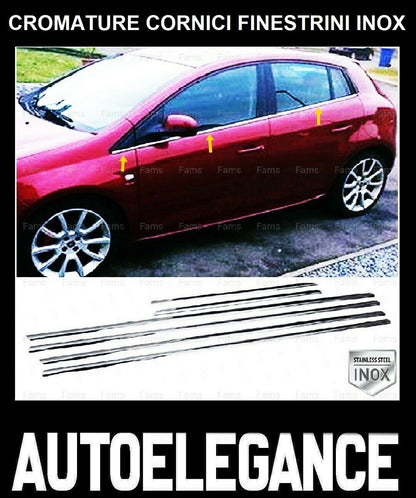 CROMATURA CORNICI FINESTRINI 6PZ FIAT BRAVO 2006+ ACCIAIO INOX ADESIVO 0032 AUTOELEGANCERICAMBI