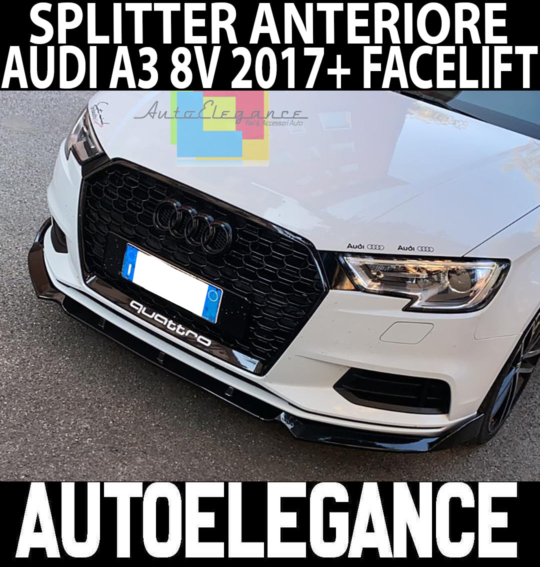 AUDI A3 8V 2017+ FACELIFT SOTTO PARAURTI ANTERIORE ABS NERO RS3 SPLITTER AUTOELEGANCERICAMBI