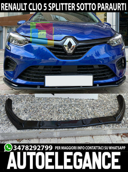 RENAULT CLIO 5 V LAMA SOTTO PARAURTI ANTERIORE IN ABS SPLITTER NERO LUCIDO