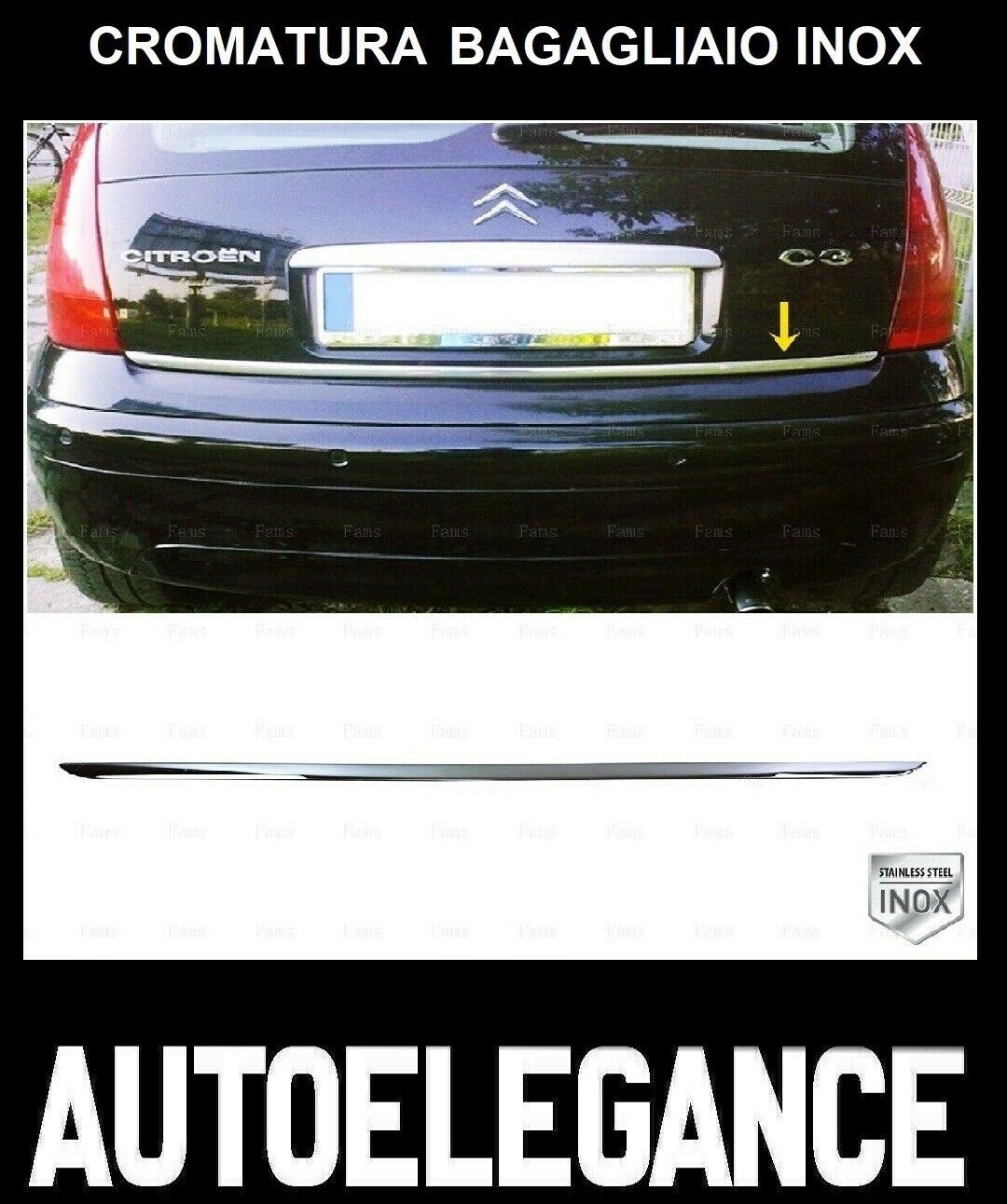 CROMATURA BAGAGLIAIO CITROEN C3 MK1 2002-2009 ACCIAIO INOX ADESIVO 0032 AUTOELEGANCERICAMBI