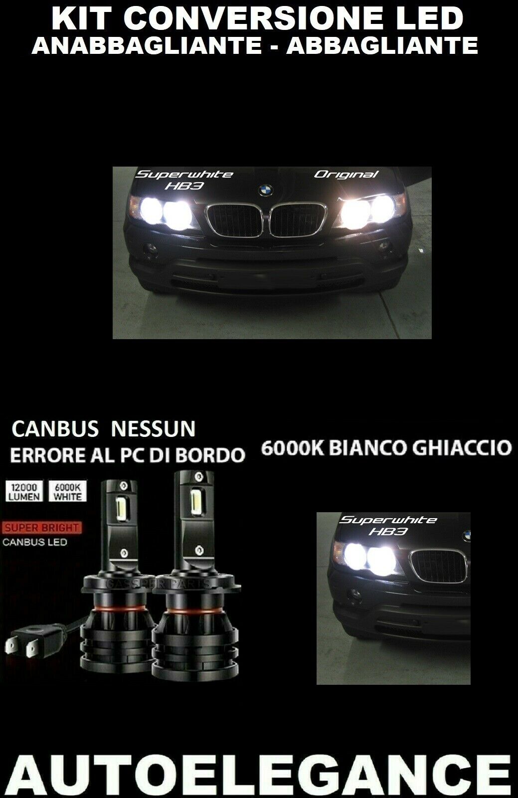 BMW X5 E53 LAMPADE ANABBAGLIANTI ABBAGLIANTI LED 16.000LM CAMBUS 0032 AUTOELEGANCERICAMBI