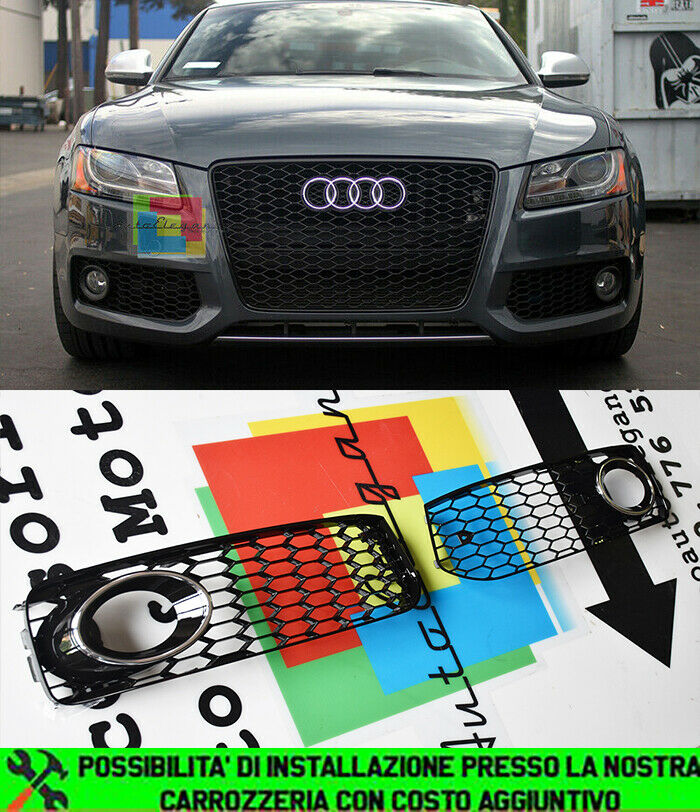 FOG LIGHT GRILLS FOR AUDI A5 07-11 RS5 DESIGN S5 ABS SLINE BUMPER - P -.