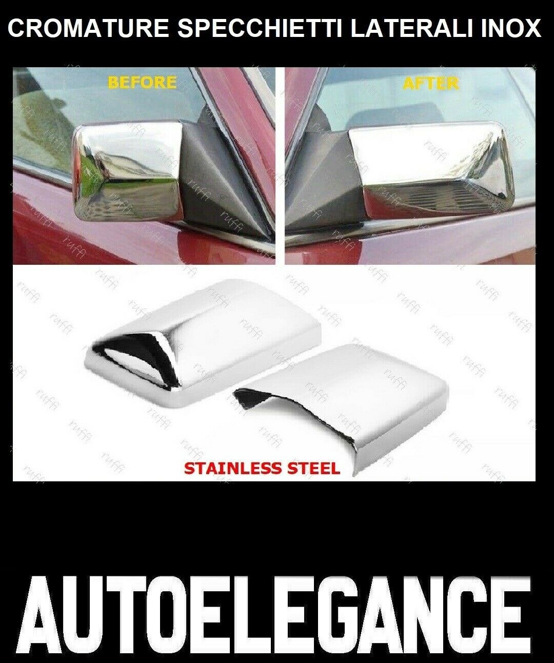 CROMATURA SPECCHIETTI LATERALI MERCEDES E W124 S124 W201 INOX ADESIVO 0032 AUTOELEGANCERICAMBI