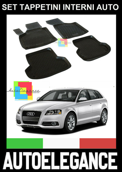AUDI A3 8P 2003-2012 SET TAPPETINI AUTO IN GOMMA - TAPPETI TOP QUALITA - AUTOELEGANCERICAMBI