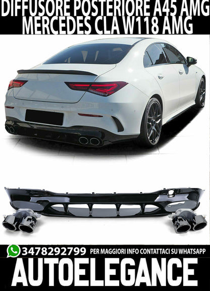 MERCEDES CLA W118 COUPE DIFFUSORE POSTERIORE AMG CON TERMINALI INOX NERI A45