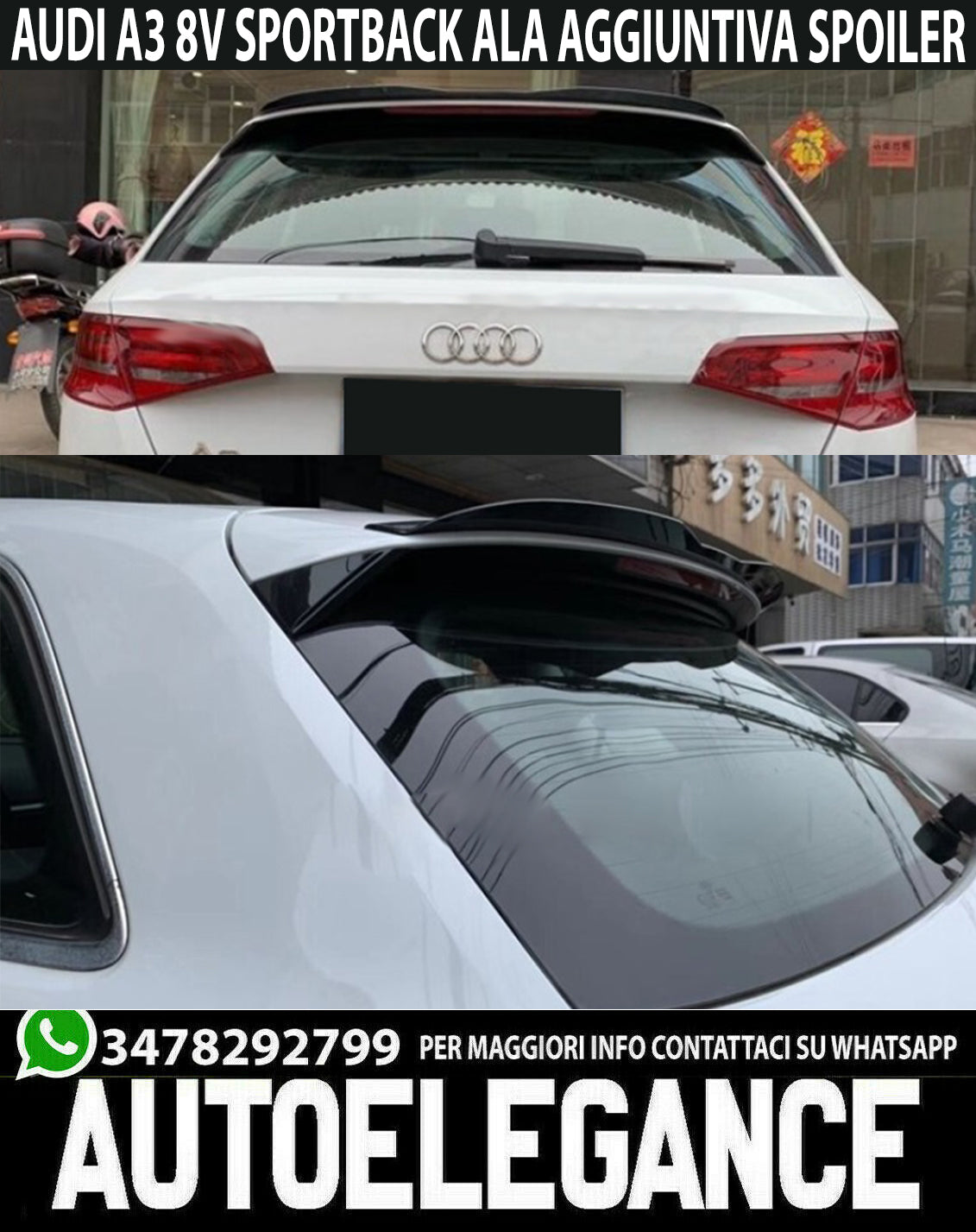 AUDI A3 8V SPORTBACK SPOILER TETTO POSTERIORE ALA AGGIUNTIVO ABS NERO AUTOELEGANCERICAMBI