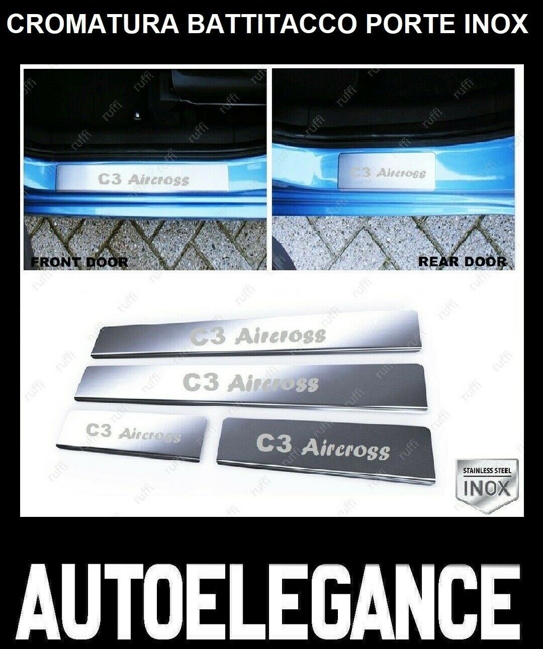 CROMATURA BATTITACCO PORTE CITROEN C3 AIRCROSS 2017+ ACCIAIO INOX ADESIVO 0032 AUTOELEGANCERICAMBI