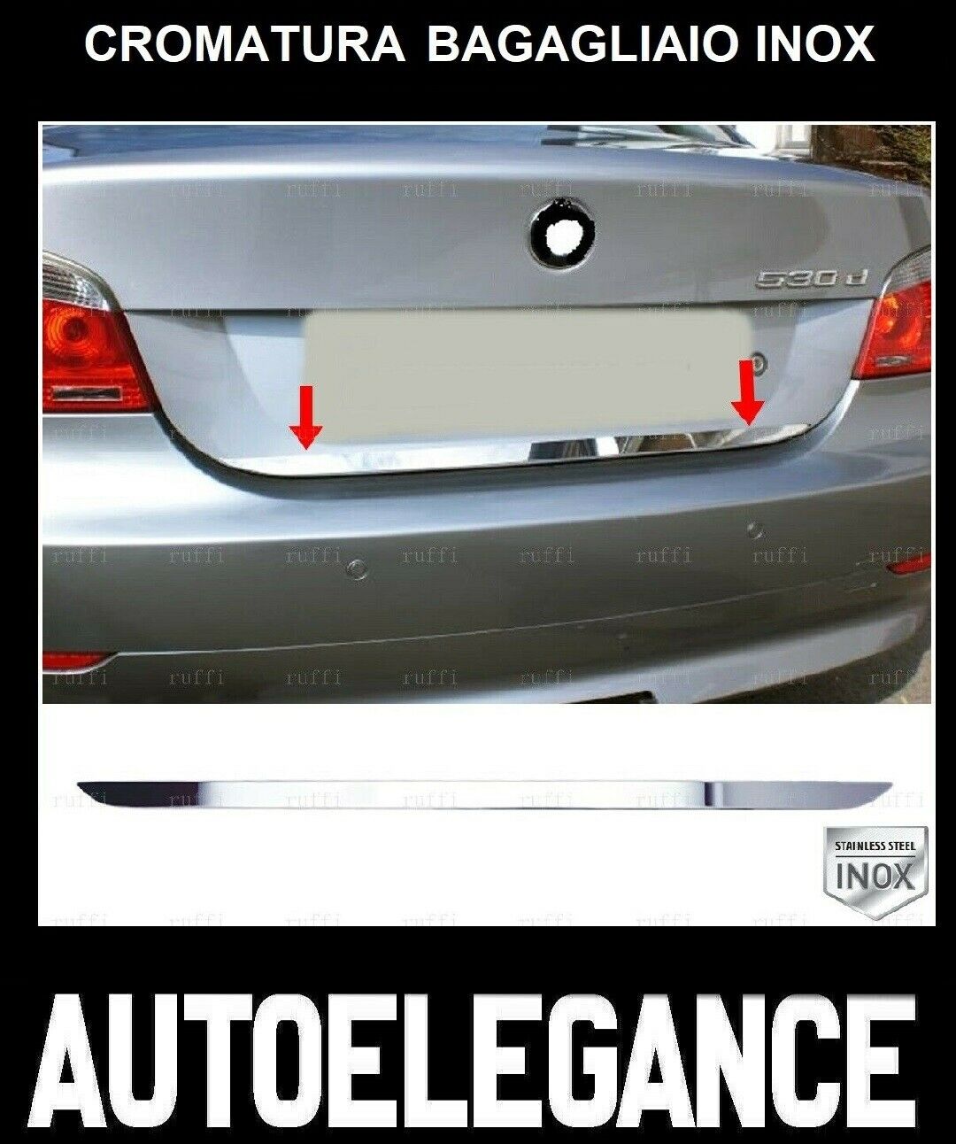 CROMATURA BAGAGLIAIO BMW SERIE 5 E60 2001-2010 ACCIAIO INOX ADESIVO 0032 AUTOELEGANCERICAMBI