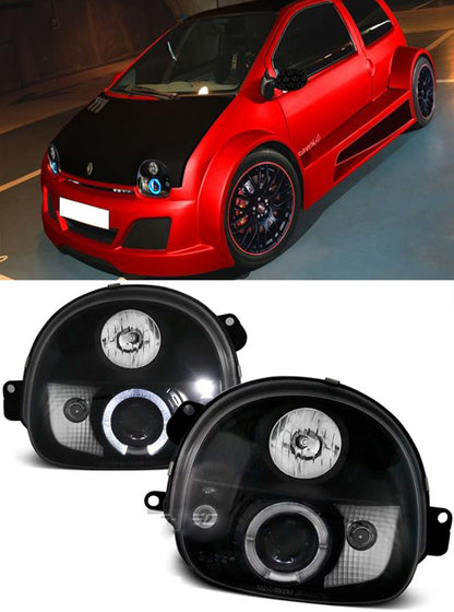 RENAULT TWINGO 1993-2007 FARI ANTERIORI NERI ANGEL EYES LENTICOLARI H1 / H1