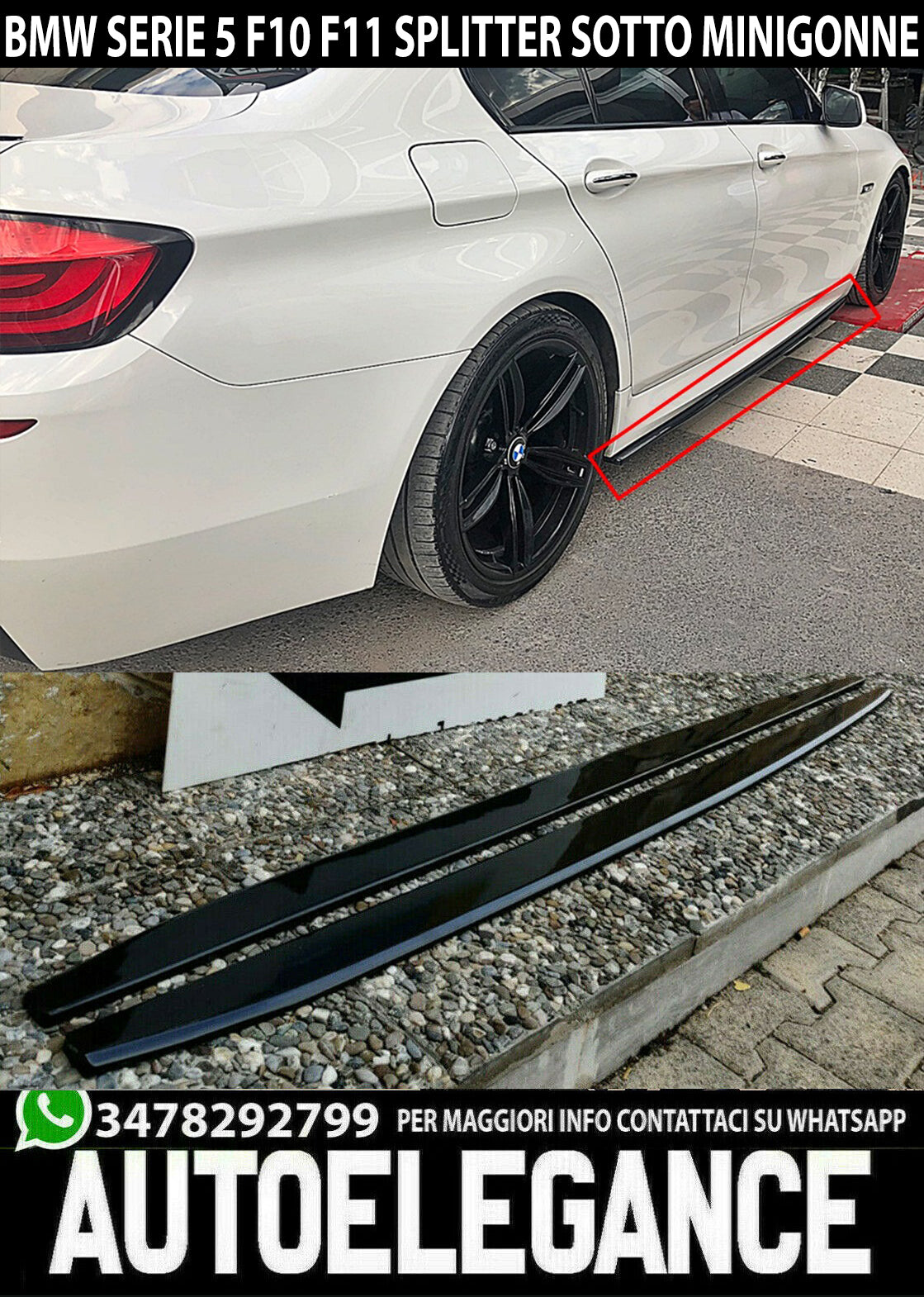 FLAPS SOTTO MINIGONNE LATERALI BMW SERIE 5 F10 F11 ABS NERO LUCIDO 0114