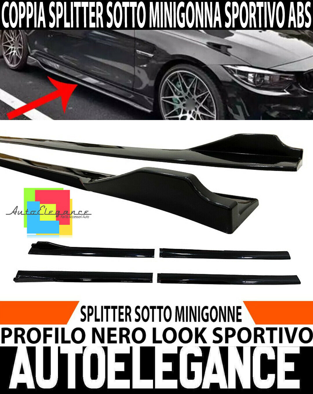 BMW F30 F32 F20 E90 E60 F10 SPLITTER SOTTO MINIGONNE LATERALI SOTTOPORTA SPORTIVI ABS AUTOELEGANCERICAMBI