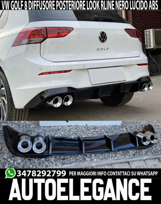 DIFFUSORE POSTERIORE VW GOLF 8 VIII 2019+ SOTTO PARAURTI TERMINALI RLINE ABS 2+2