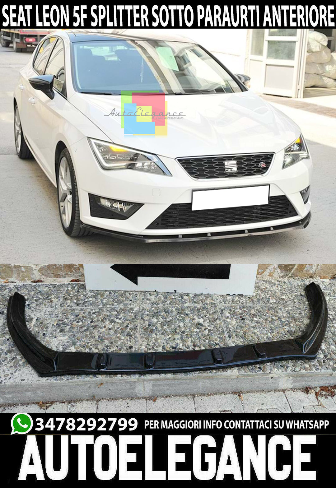 LIP SPOILER UNDER FRONT BUMPER SEAT LEON 5F 2012-2019 ABS BLACK SPLITTER