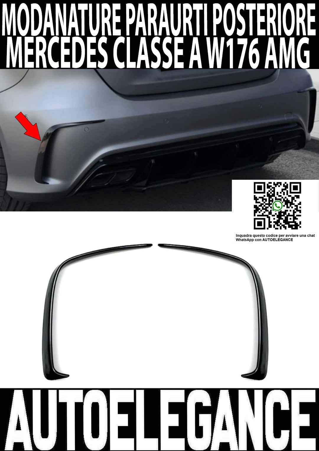 MERCEDES A-CLASS W176 2012-2018 REAR BUMPER MOULDINGS AMG LOOK 3M
