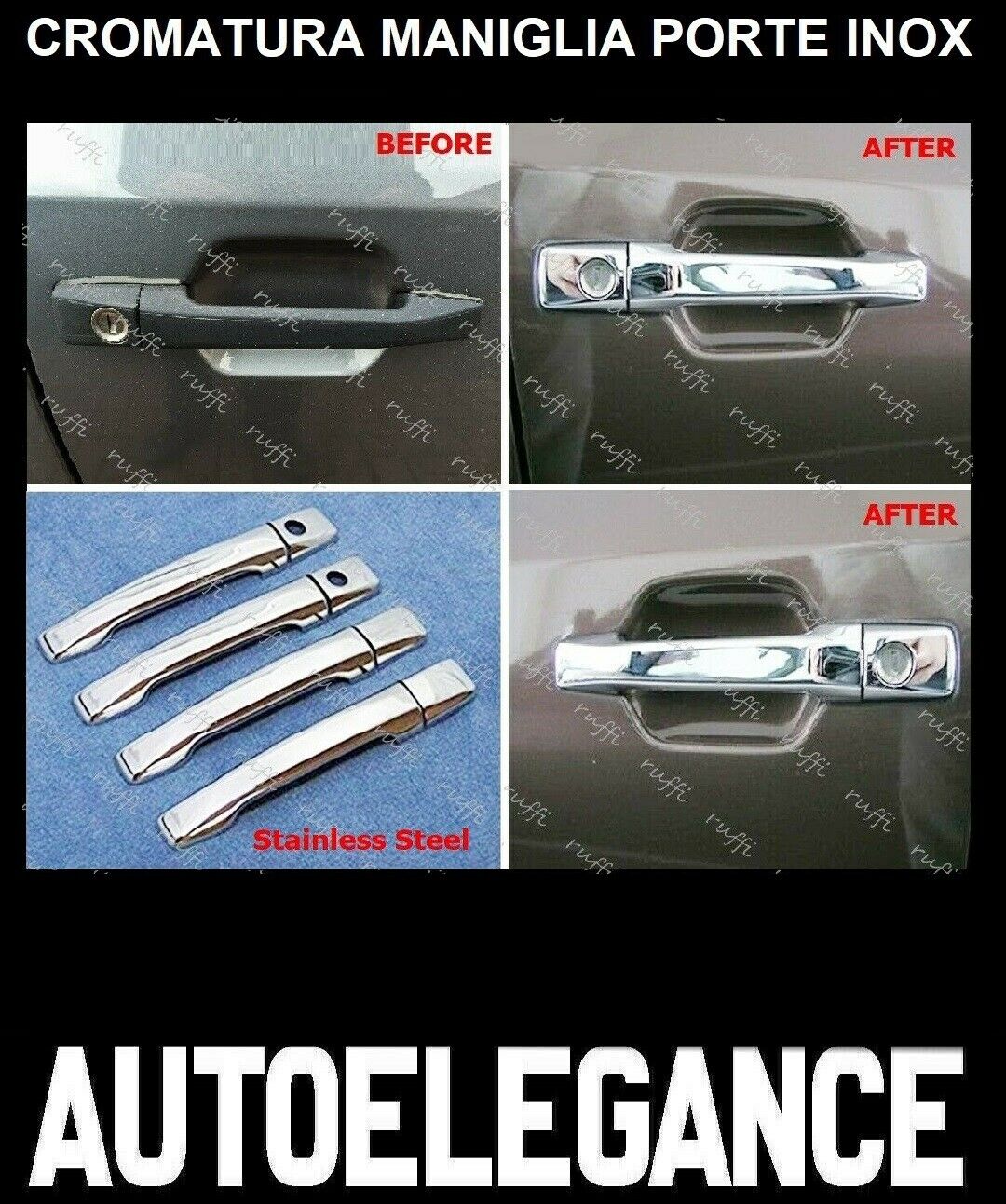 CROMATURA MANIGLIE 4 PORTE MERCEDES E W124 S124 1993-1996 INOX ADESIVO 0032 AUTOELEGANCERICAMBI