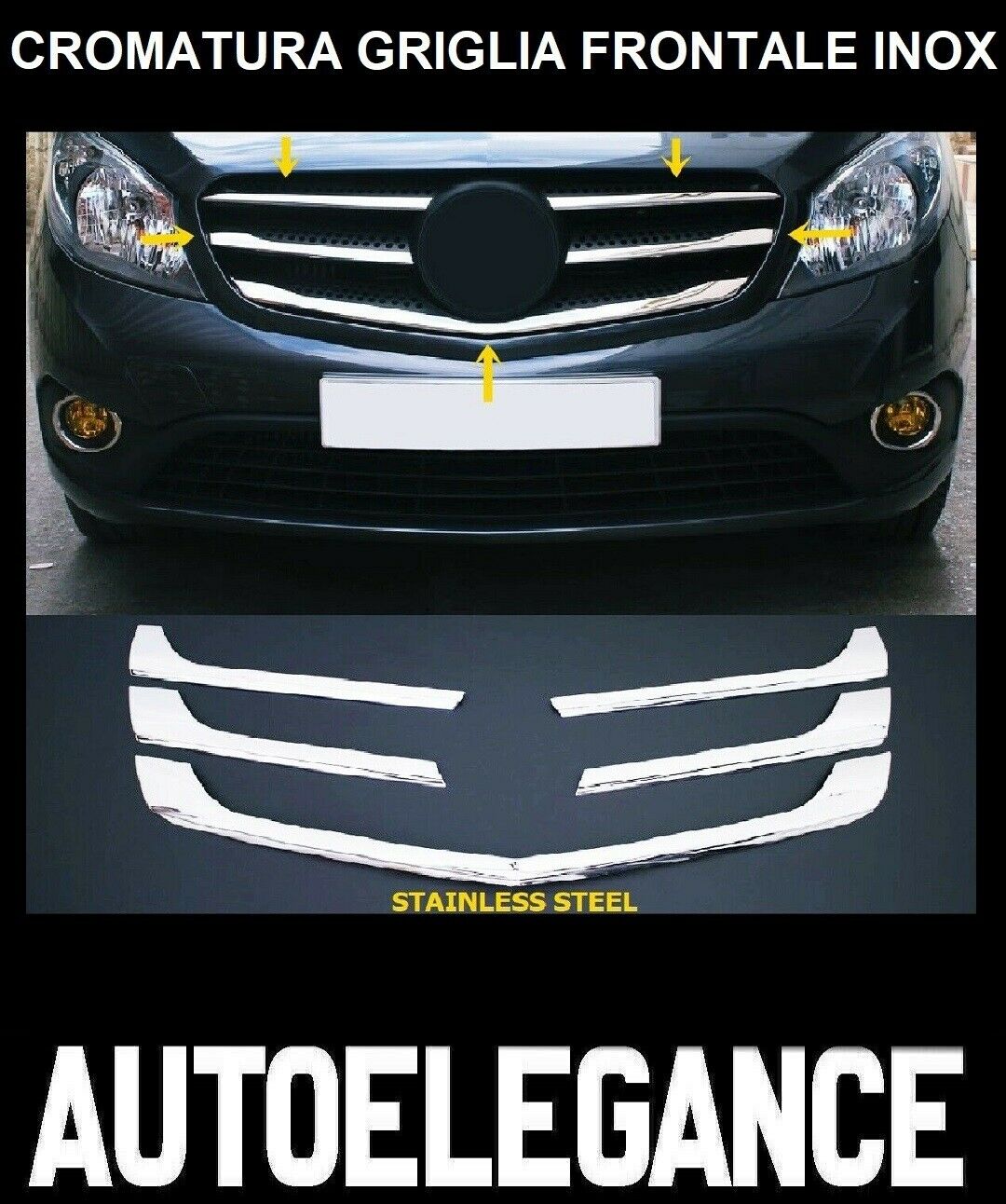 CROMATURA GRIGLIA FRONTALE 5PZ MERCEDES CITAN 2012+ ACCIAIO INOX ADESIVO 0032 AUTOELEGANCERICAMBI