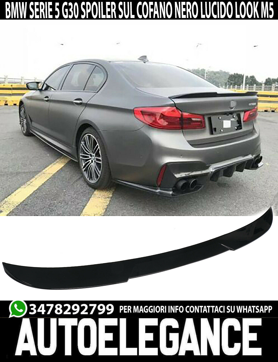 SPOILER POSTERIORE SUL COFANO BMW SERIE 5 G30 2016 IN POI IN ABS NERO LUCIDO M5