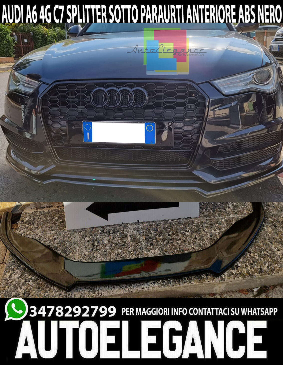 SPLITTER AUDI A6 4G C7 LIP GLOSSY BLACK UNDER FRONT BUMPER ABS LIP
