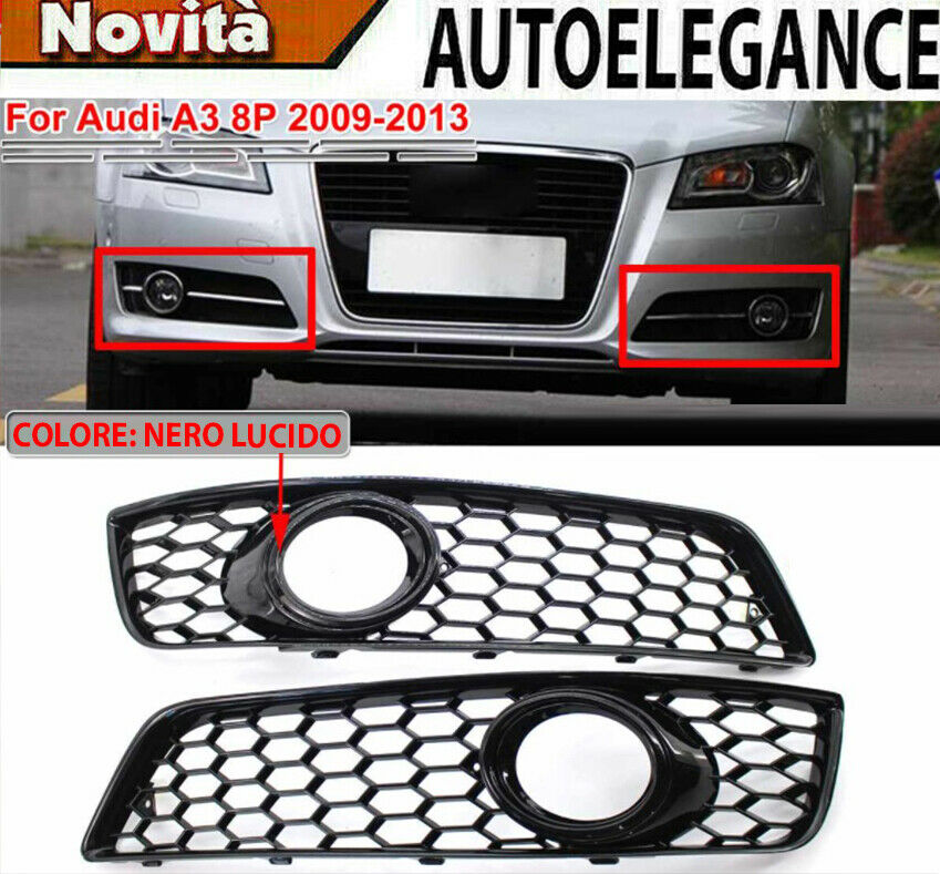 AUDI A3 8P 2008-2012 LIFT GRIGLIE FENDINEBBIA PROFILO NERO NIDO D'APE RS3 AUTOELEGANCERICAMBI