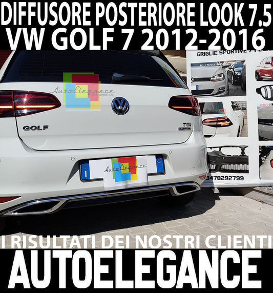 VW GOLF 7 MK7 2012-2017 DIFFUSORE POSTERIORE 7.5 LOOK SOTTO PARAURTI ABS