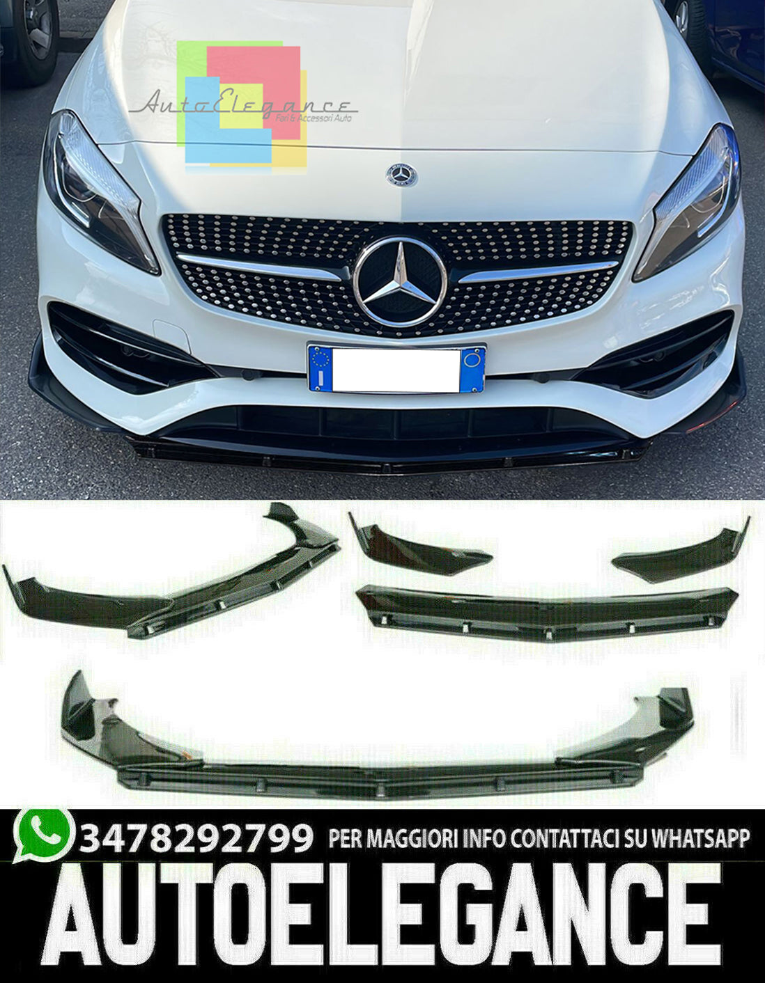 FRONT BUMPER SPOILER MERCEDES A W176 2015- ABS SPLITTER BLADE