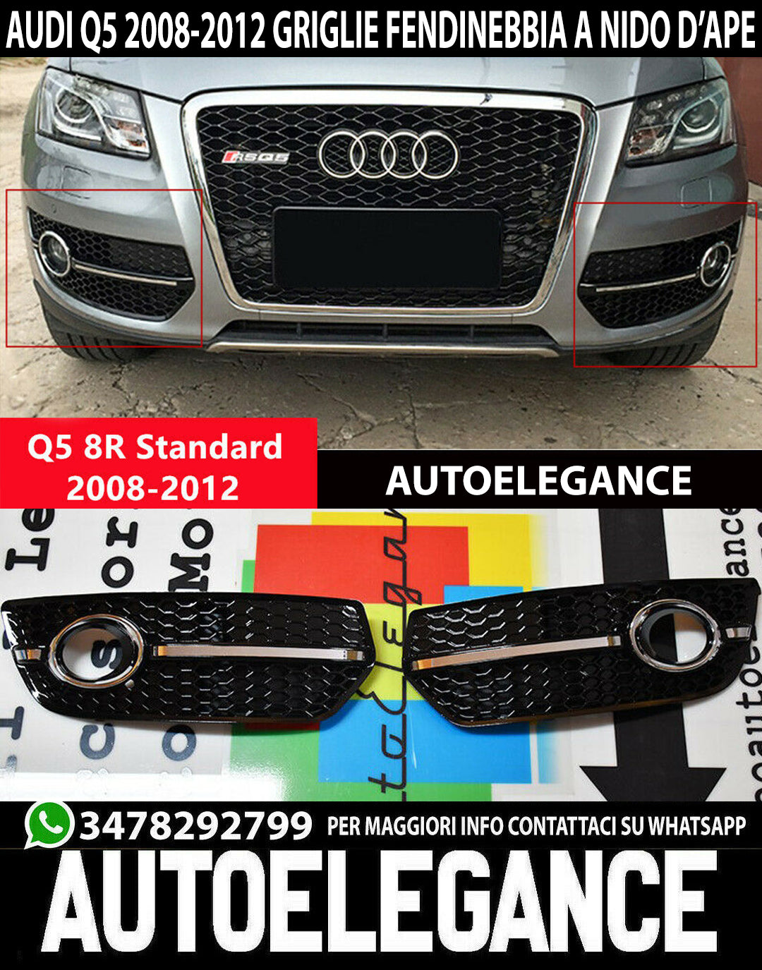 SIDE FOG LIGHT GRILLS SUITABLE FOR AUDI 85 2008-2012 RS HONEYCOMB DESIGN 0156