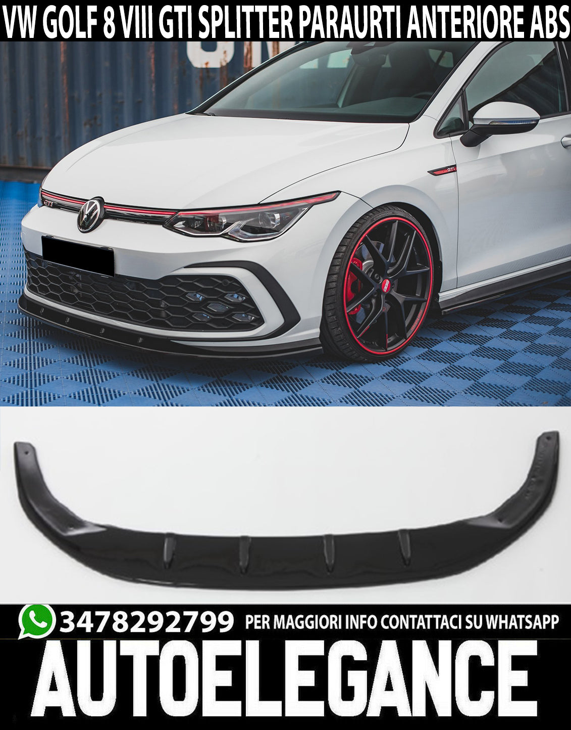 SPLITTER VW GOLF 8 VIII GTI UNDER FRONT BUMPER ABS GLOSSY BLACK BLADE