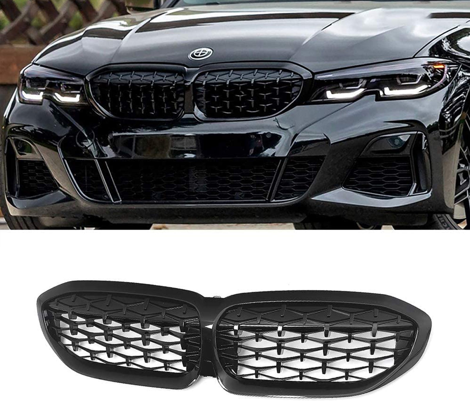 BMW SERIE 3 G20 G21 GRIGLIA ANTERIORE NERA LOOK M SPORT DIAMANT AUTOELEGANCERICAMBI