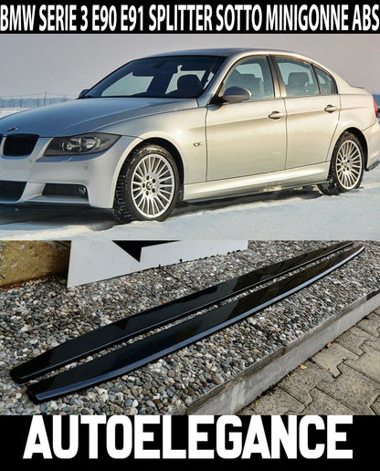 BMW SERIE 3 E90 E91 2004-2011 FLAPS SOTTO MINIGONNE ABS NERO LUCIDO SPLITTER AUTOELEGANCERICAMBI