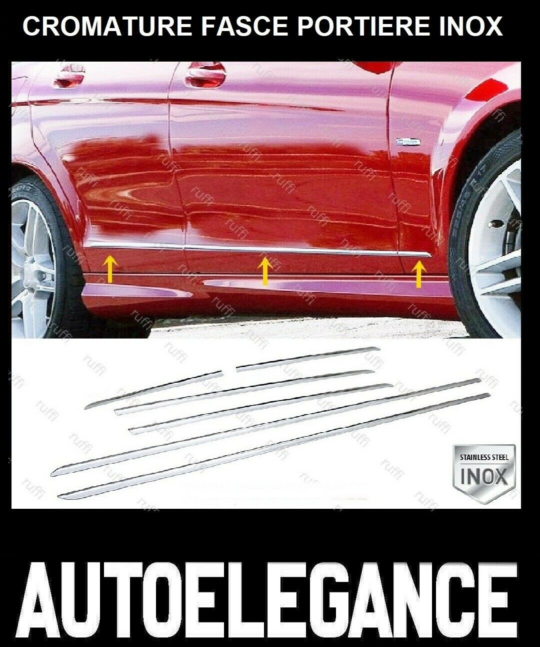 CROMATURA FASCE LATERALI PORTIERE MERCEDES W204 S204 2007-2014 INOX ADESIVO 0032 AUTOELEGANCERICAMBI