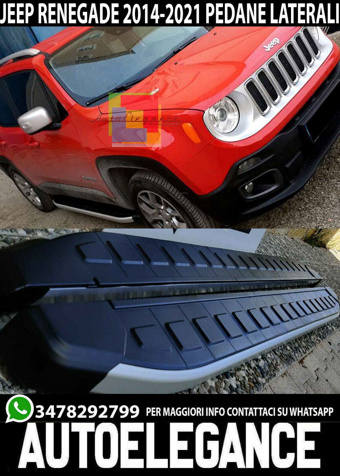 PEDANE LATERALI JEEP RENEGADE DAL 2014+ SOTTO PORTA ANTISCIVOLO .-.