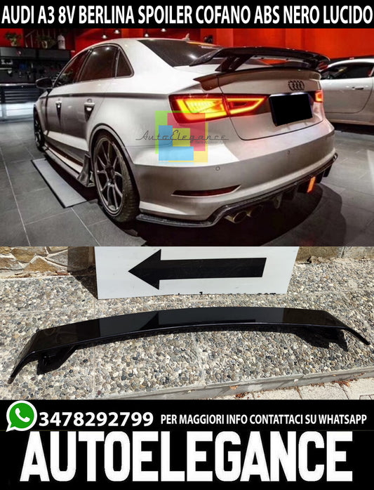 ALETTONE COFANO RS3 NERO LUCIDO AUDI A3 8V BERLINA SPOILER POSTERIORE AUTOELEGANCERICAMBI