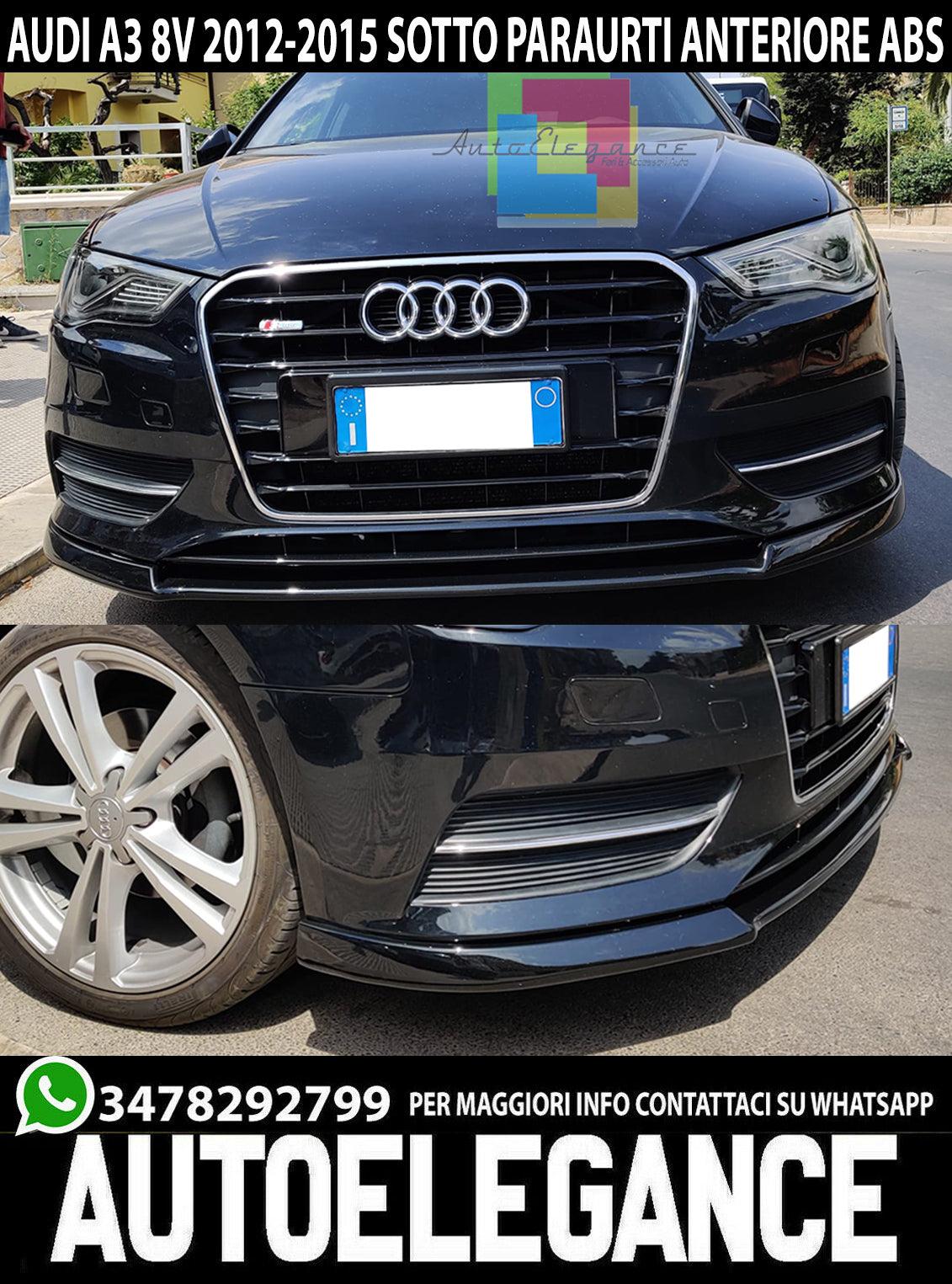 SPLITTER UNDER FRONT BUMPER AUDI A3 8V 2012-2015 SPOILER ABS / PLASTIC