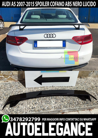 AUDI A5 8T COUPE 3 PORTE 07-15 SPOILER POSTERIORE COFANO RS5 S5 ABS NERO LUCIDO AUTOELEGANCERICAMBI