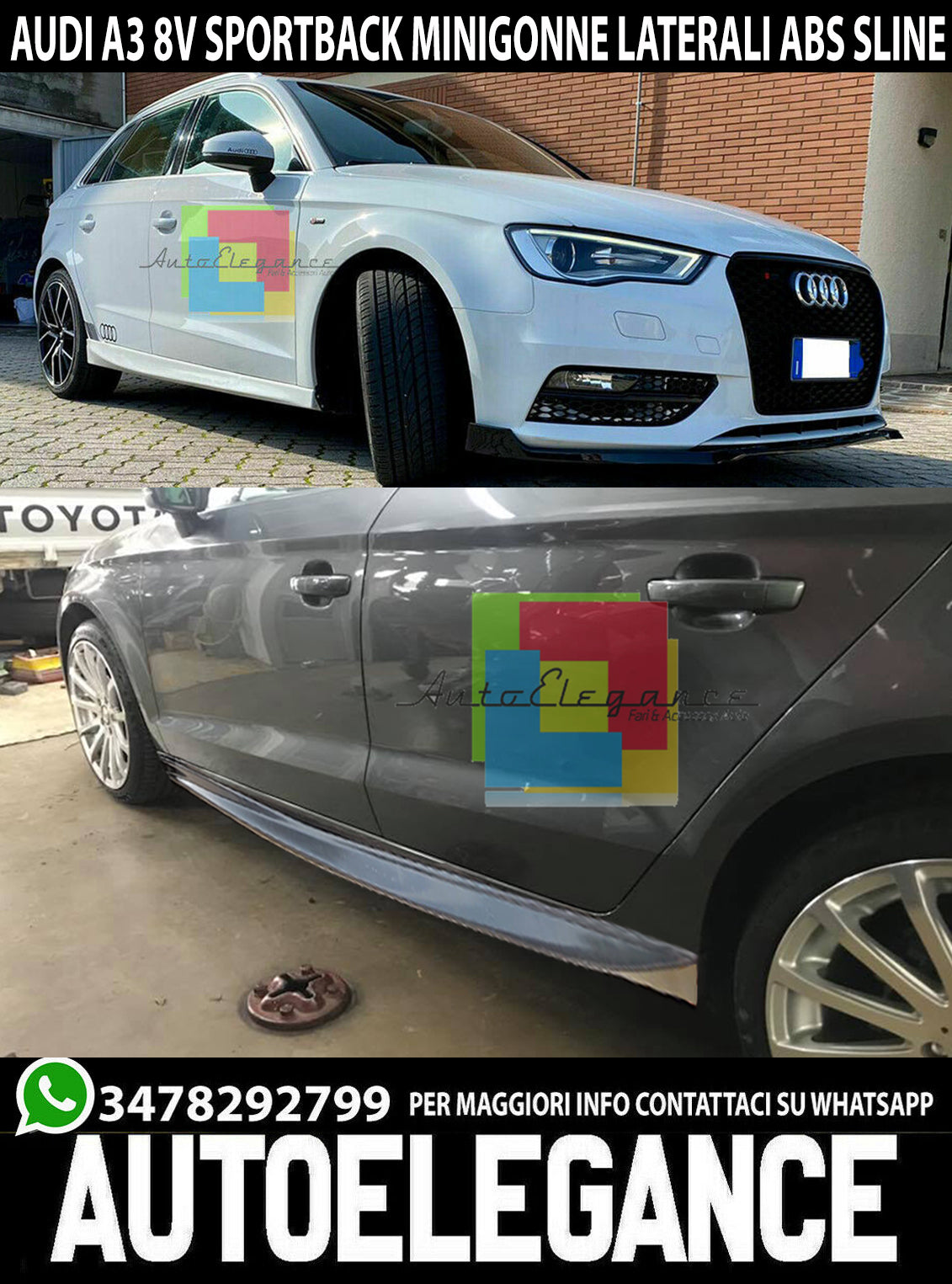 AUDI A3 8V SPORTBACK 2012-2019 MINIGONNE LATERALI LOOK SLINE ABS AUTOELEGANCERICAMBI