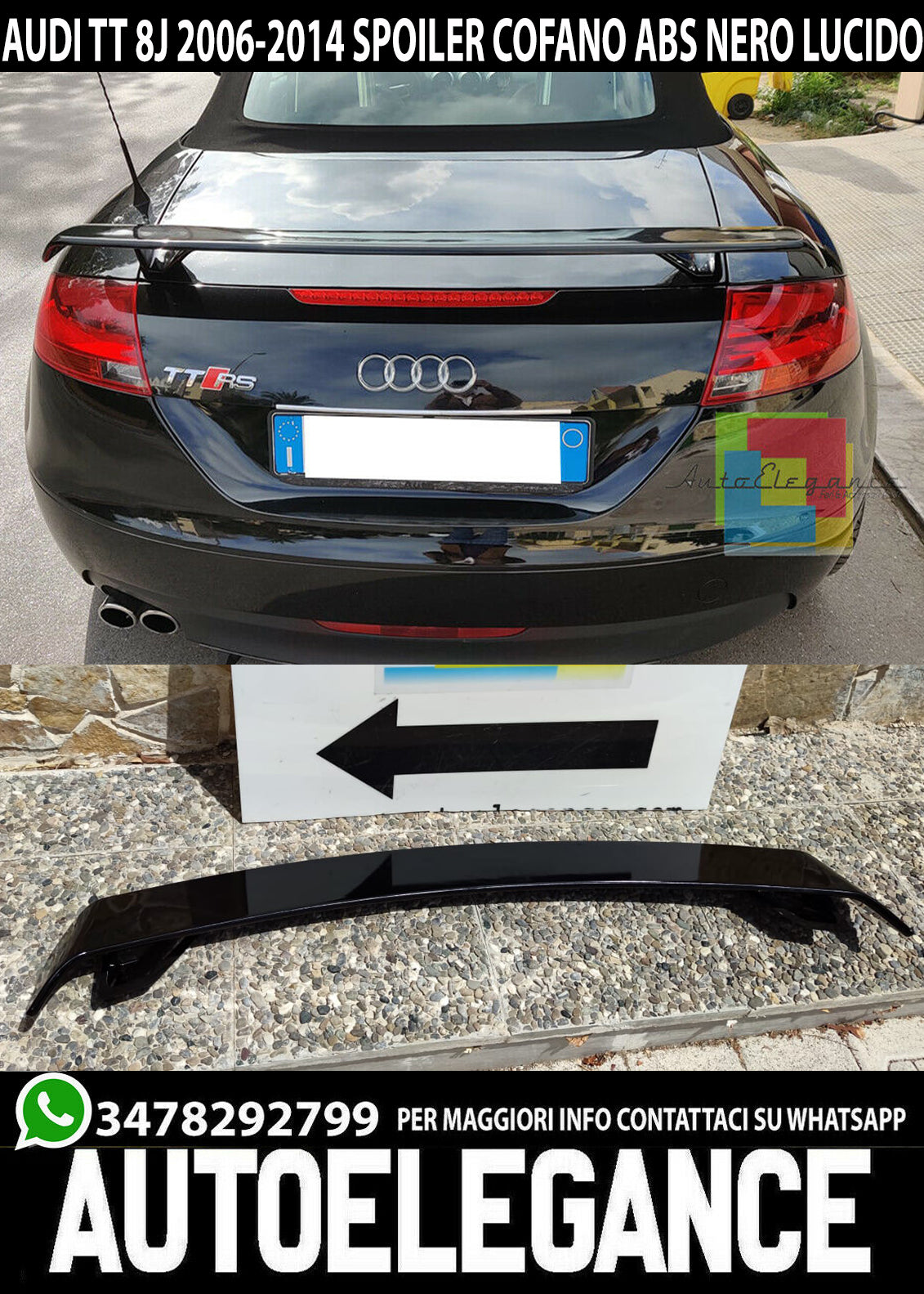 REAR BONNET SPOILER TTS TTRS LOOK FOR AUDI TT 8J GLOSSY BLACK ABS