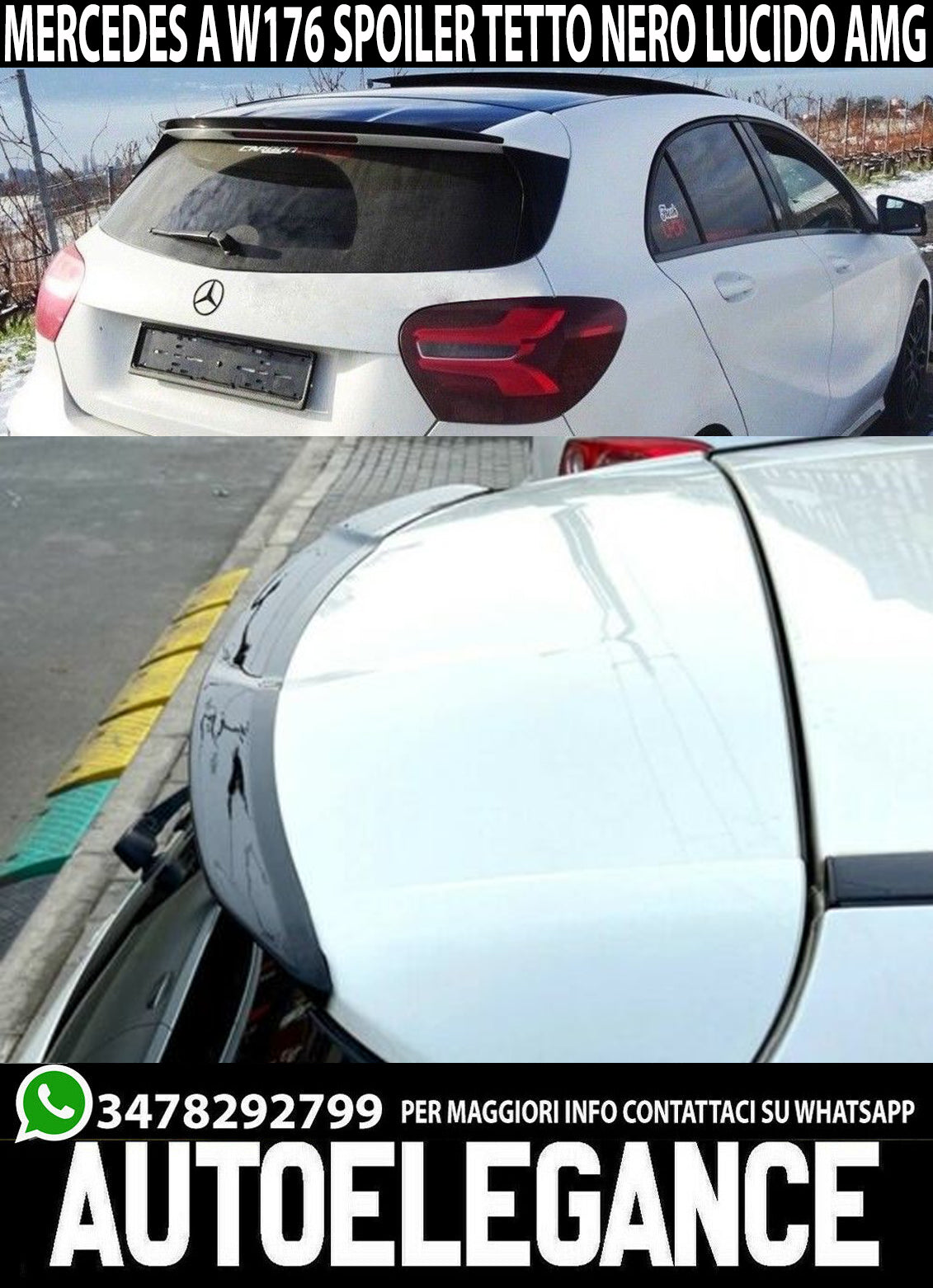 MERCEDES CLASSE A W176 2012-2018 SPOILER LUNOTTO POSTERIORE LOOK AMG TETTO -.