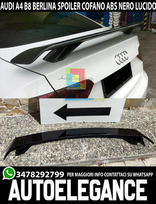 REAR BONNET SPOILER RS4 LOOK FOR AUDI A4 B8 GLOSSY BLACK ABS