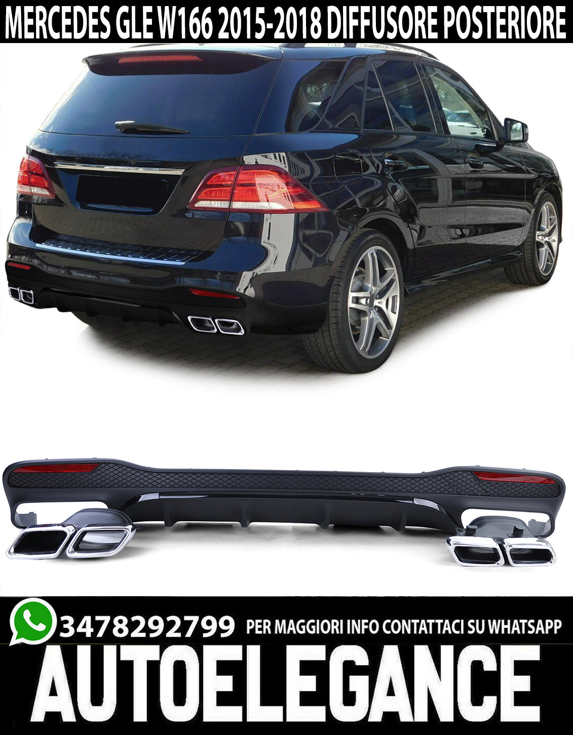 SOTTO PARAURTI MERCEDES GLE W166 DIFFUSORE POSTERIORE AMG + TERMINALI NERO
