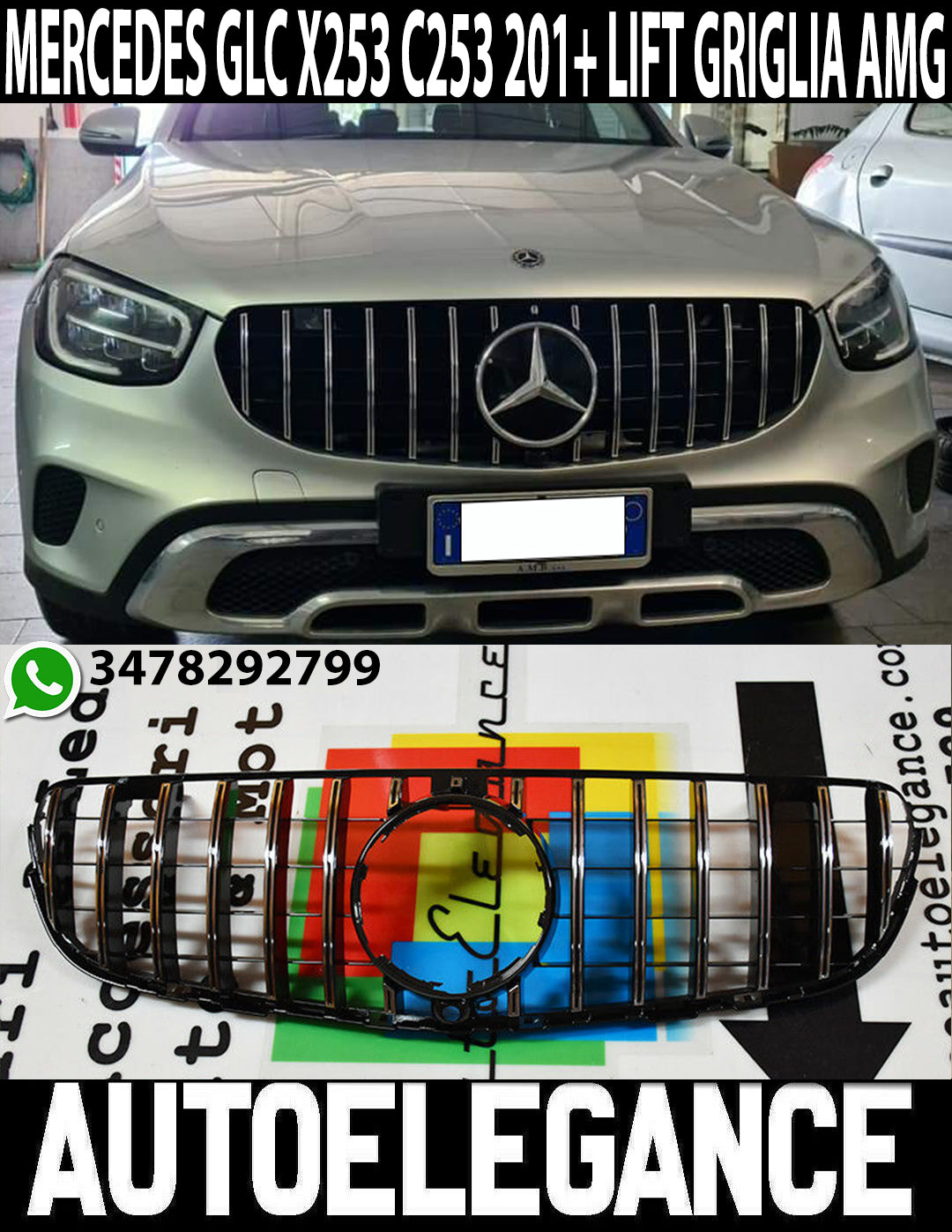 FRONT GRILLE MERCEDES GLC C253 X253 2019+ FACELIFT SATIN PROFILES AMG