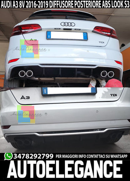 SOTTO PARAURTI PER AUDI A3 8V SPORTBACK 2016-2019 RESTYLING DIFFUSORE S3