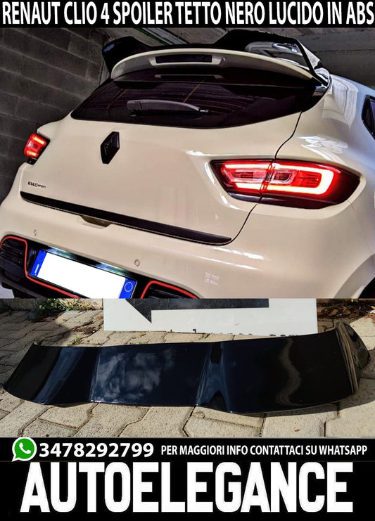 ALETTONE PER RENAULT CLIO 4 IV STANDARD 2012-2018 SPOILER TETTO NERO LUCIDO AUTOELEGANCERICAMBI