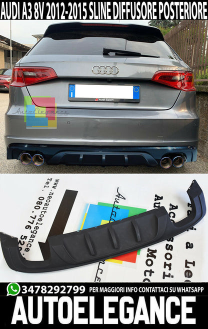 DIFFUSORE POSTERIORE AUDI A3 8V SPORTBACK 2012-2015 PARAURTI SLINE DOPPIO S3