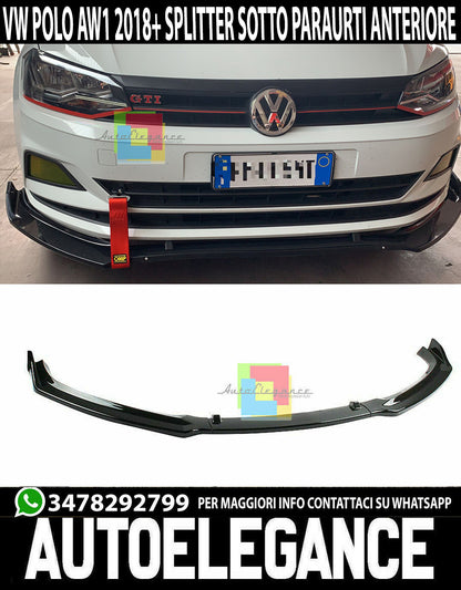 SPLITTER LAMA PER VW POLO AW1 DAL 2017+ SPOILER SOTTO PARAURTI ANTERIORE ABS NERO